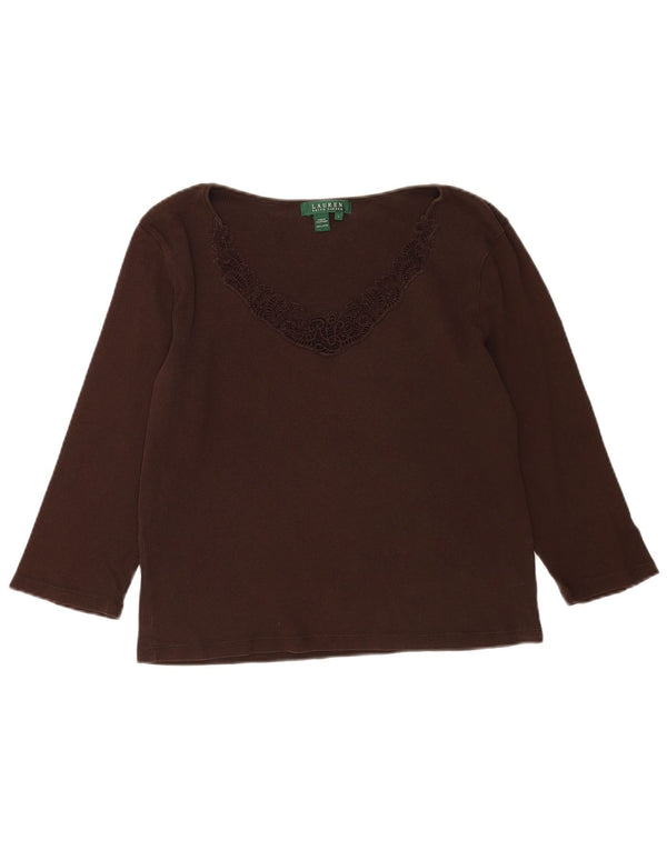 RALPH LAUREN Top para mujer manga 3/4 UK 46 Algodón paisley marrón grande