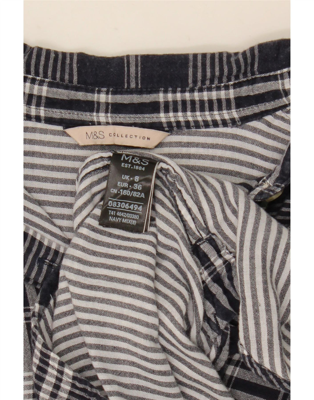 Marks & Spencer Camisa extragrande para mujer UK 8 Small Azul marino Cuadros Algodón