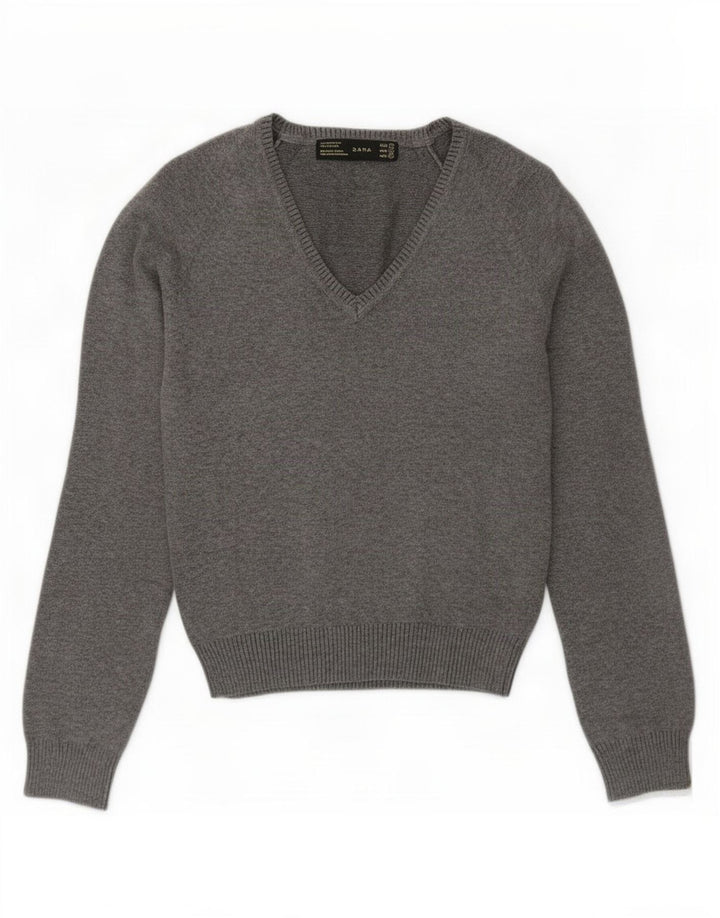 Zara Mujer Jersey Con Cuello En V Jersey Small Gris Algodón