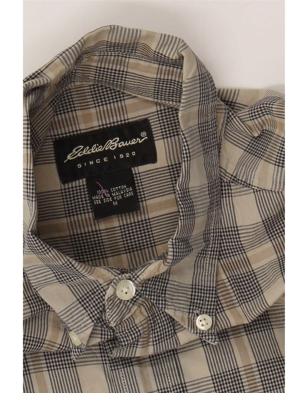 Eddie Bauer Camisa de manga corta para hombre Algodón a cuadros beige mediano