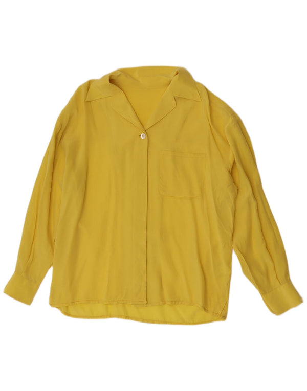 Vintage mujer camisa blusa Reino Unido 16 seda amarilla grande