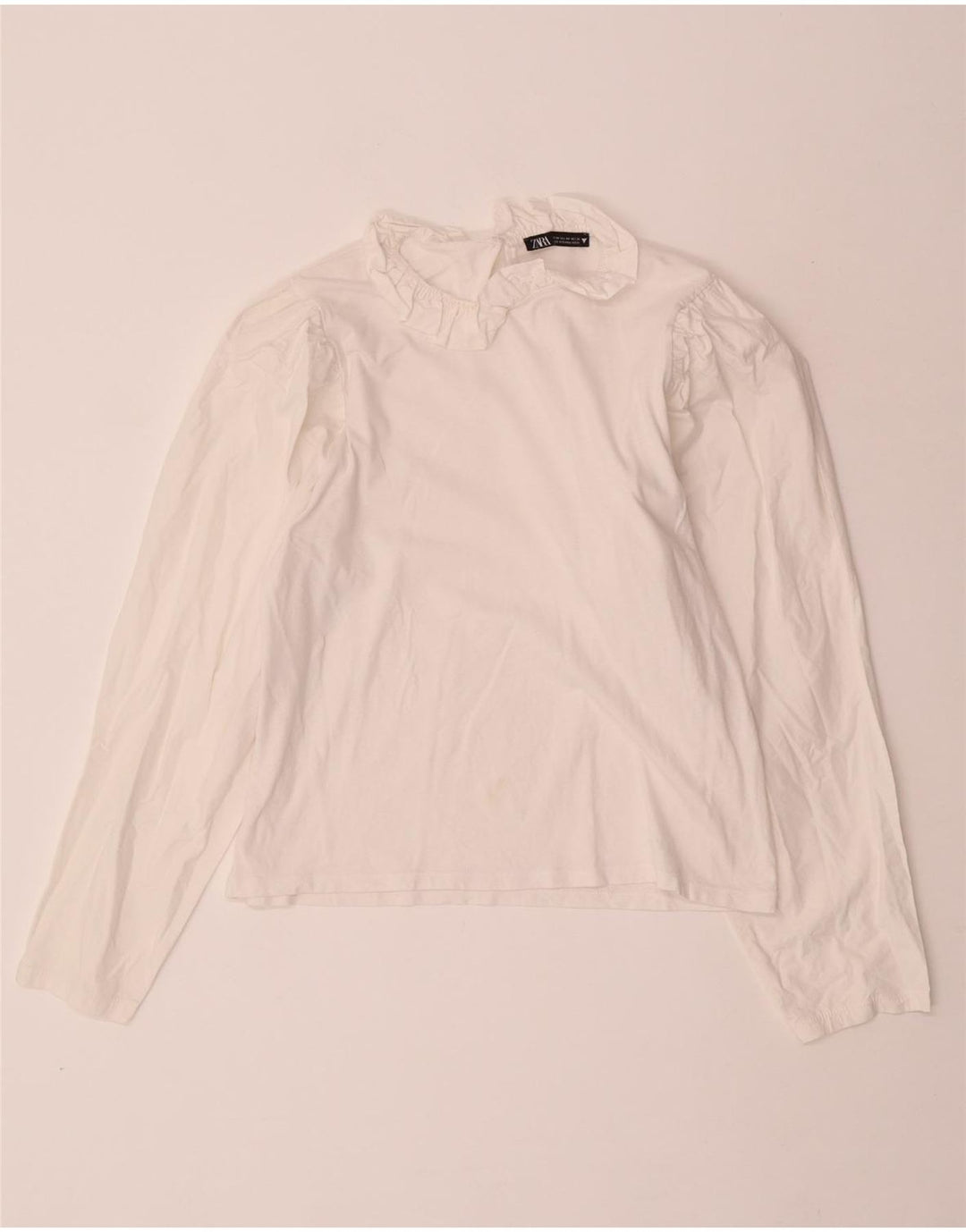 ZARA Blusa corta de manga larga para mujer UK 40 Medium Off White