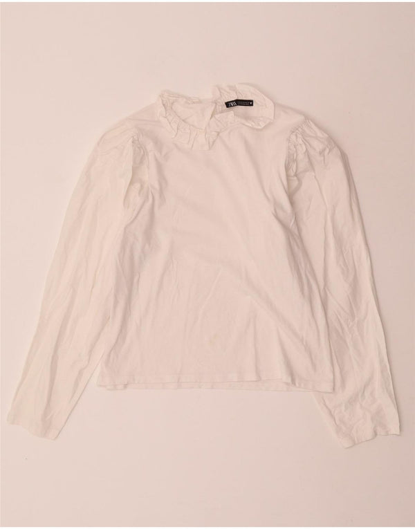 ZARA Blusa corta de manga larga para mujer UK 40 Medium Off White