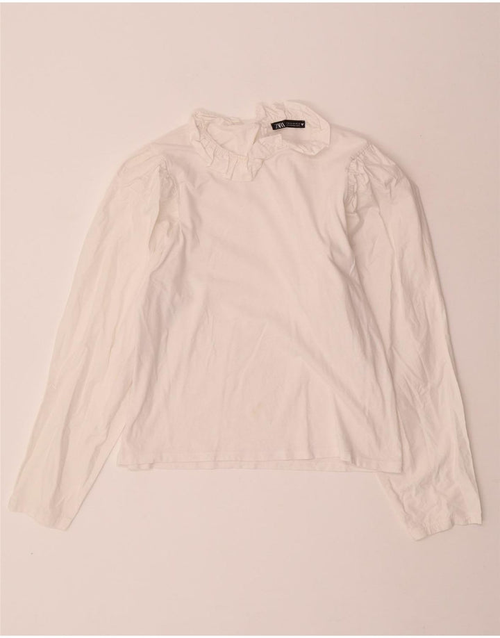 ZARA Blusa corta de manga larga para mujer UK 40 Medium Off White