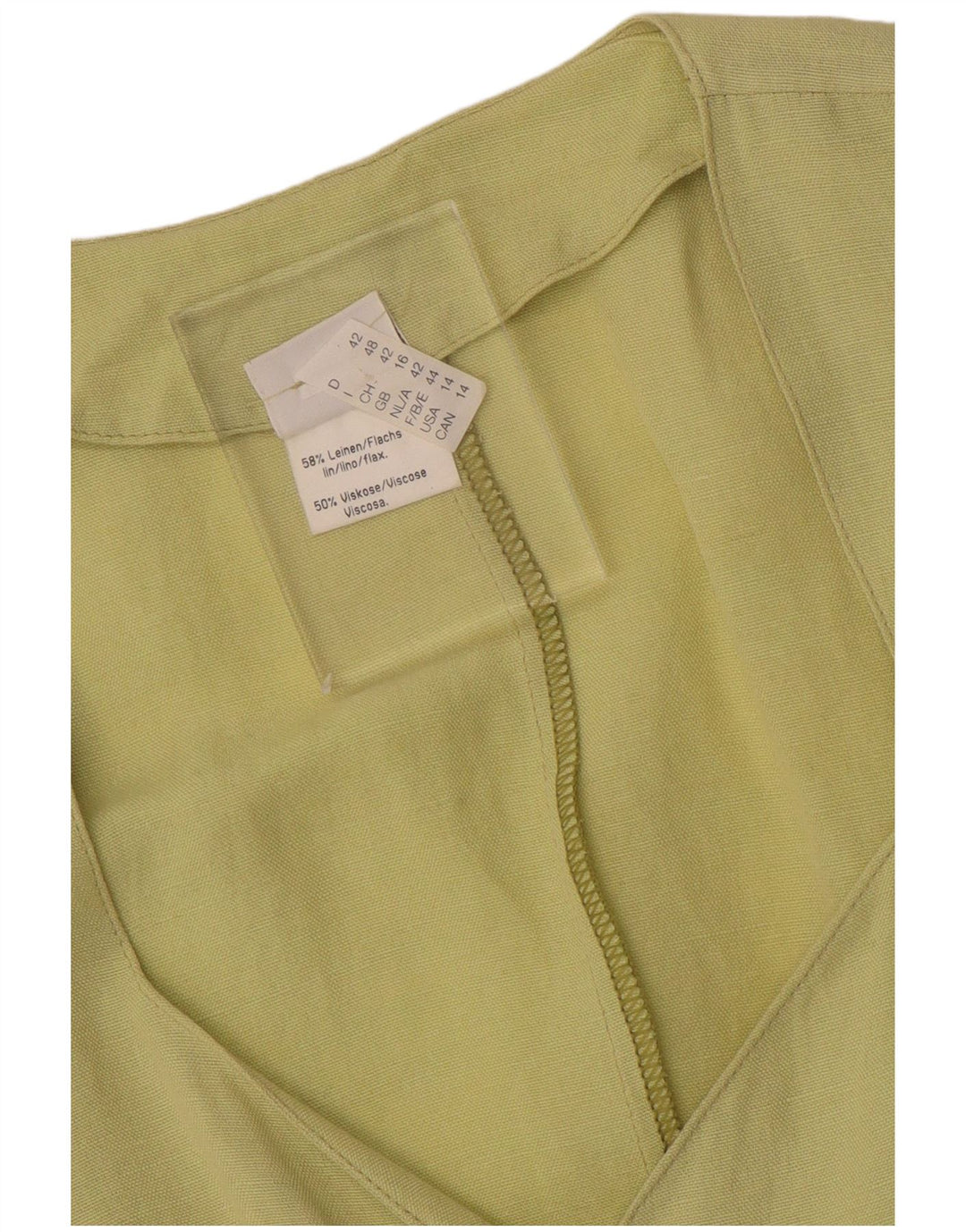 VINTAGE Blusa camisa de manga corta para mujer Reino Unido 16 Lino verde grande