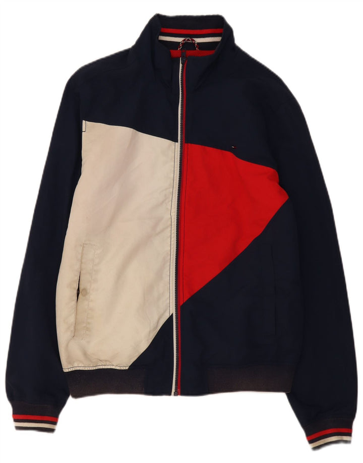 Tommy Hilfiger Chaqueta tipo chándal para hombre con bloques de color azul marino mediano