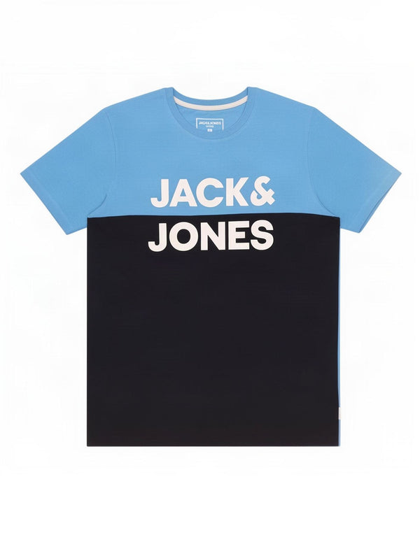 Jack & Jones Hombre Camiseta Gráfica Top Small Azul Marino Colorblock Algodón
