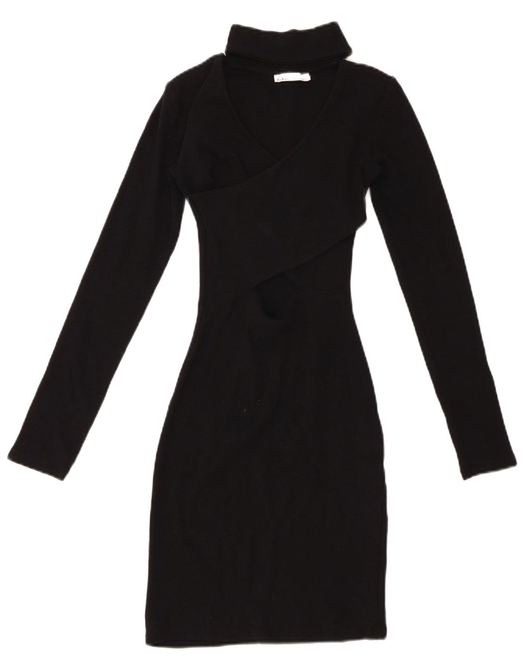 ZARA Vestido ajustado de manga larga para mujer UK 8 Pequeño Algodón negro