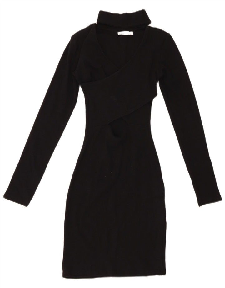 ZARA Vestido ajustado de manga larga para mujer UK 8 Pequeño Algodón negro