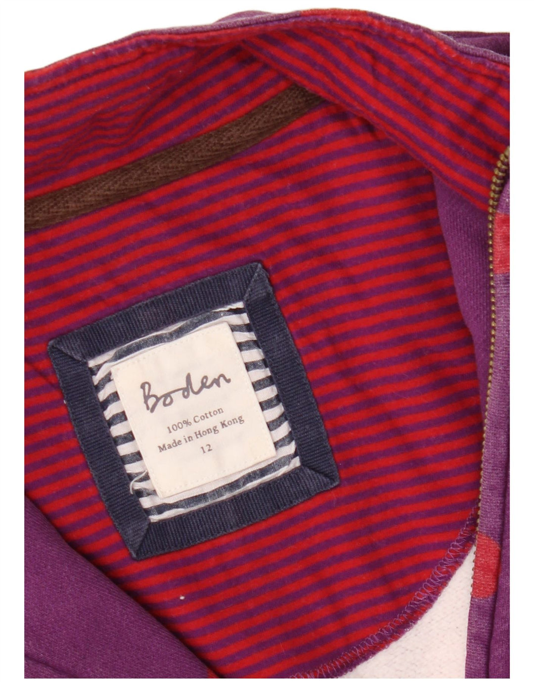 BODEN Sudadera con cuello y cremallera para mujer, talla 40, talla mediana, color morado y lunares