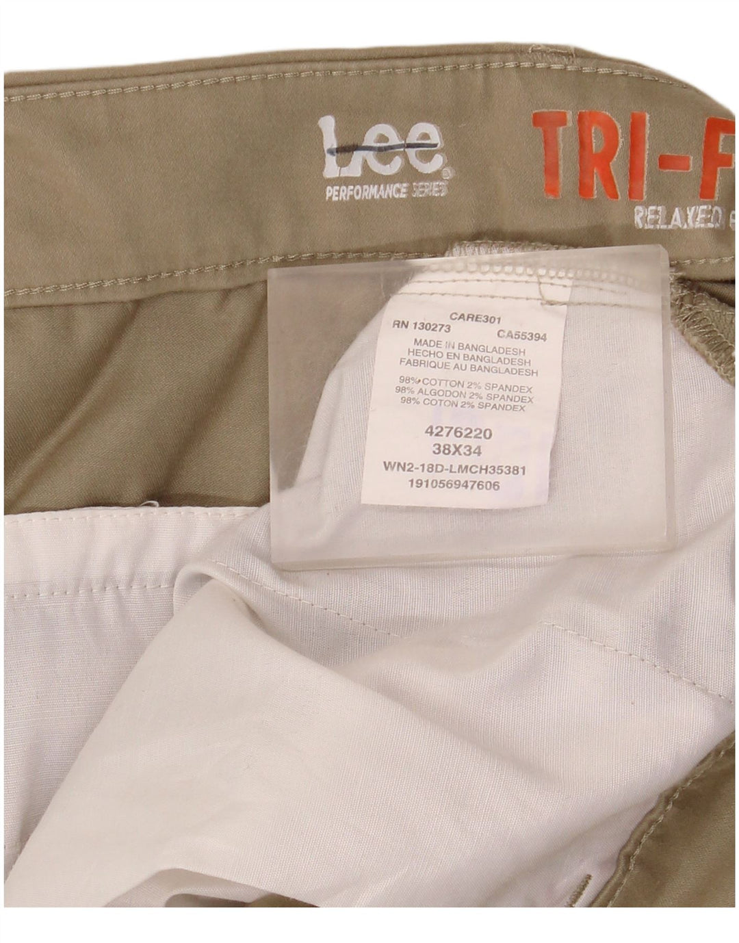 Pantalones chinos de corte relajado para hombre Lee W38 L34 Algodón beige