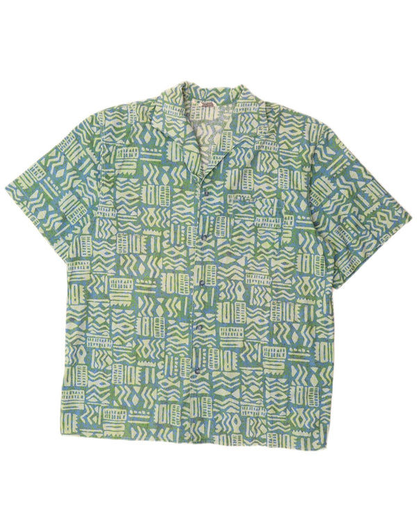 Camisa Vintage Hombre Manga Corta XL Algodón Geométrico Azul