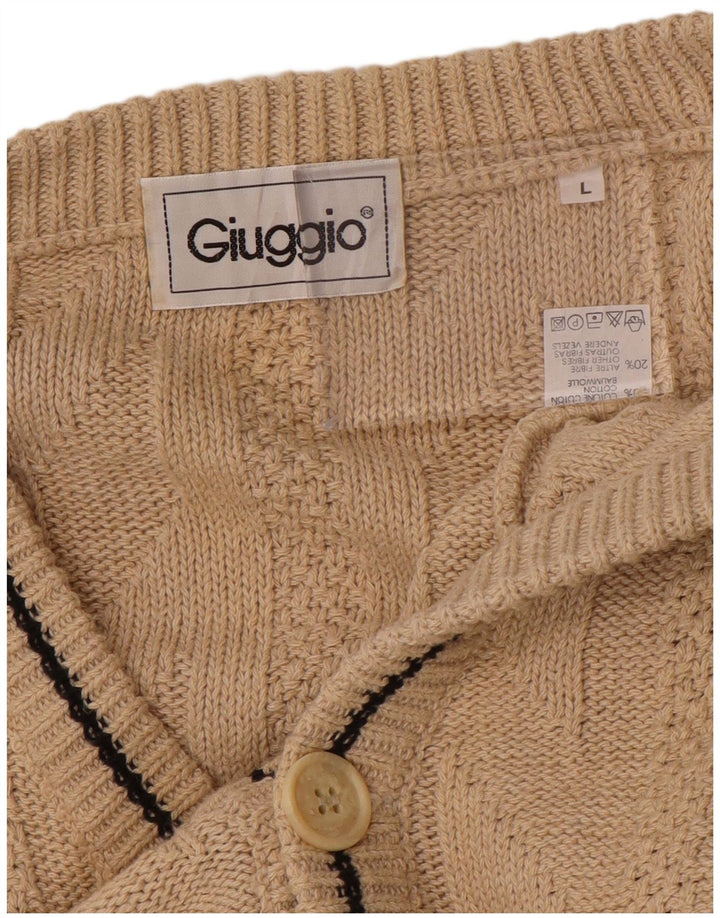 VINTAGE Hombres Cardigan Suéter Grande Algodón Beige