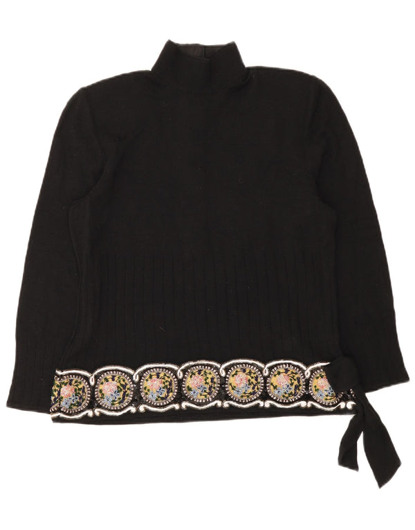 Giorgio Grati Suéter tipo jersey con cuello y botones para mujer UK 12 Medium Black Floral