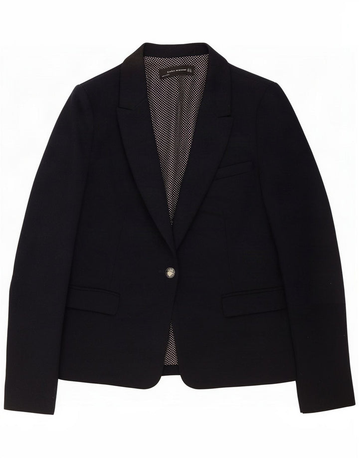 Zara Chaqueta Blazer De 1 Botón Para Mujer UK 44 Mediana Azul Marino Poliéster