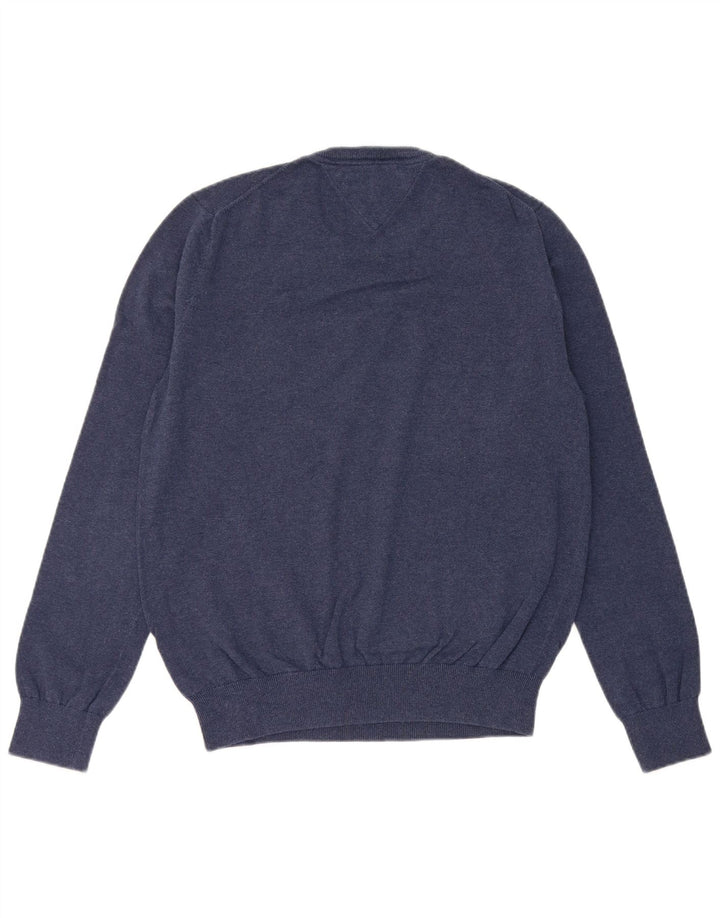 Tommy Hilfiger Jersey de cuello redondo para hombre, jersey de algodón azul marino mediano