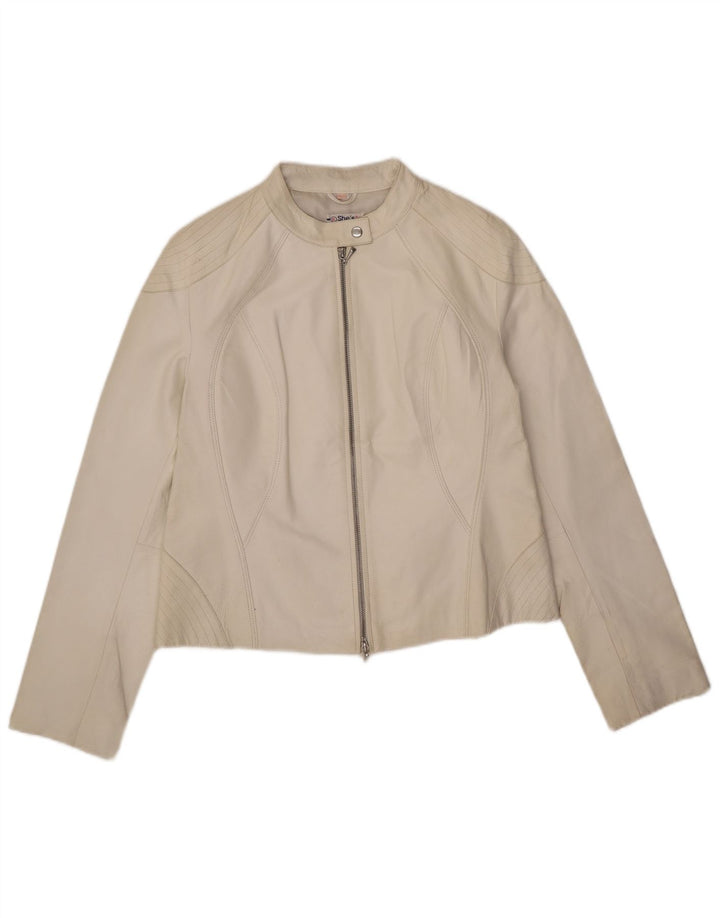 Vintage mujer chaqueta de cuero Reino Unido 14 cuero blanco grande