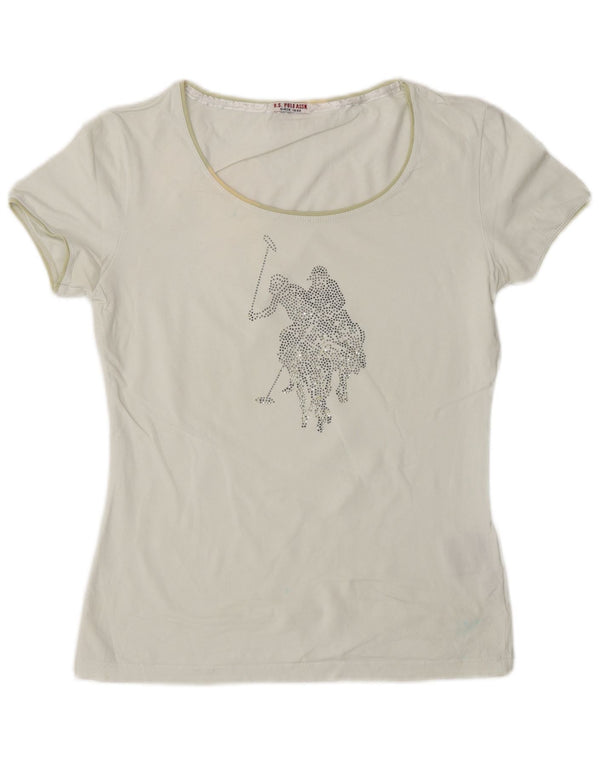 Asociación de Polo de EE. UU. Camiseta gráfica para mujer Top UK 10 Small White Cotton