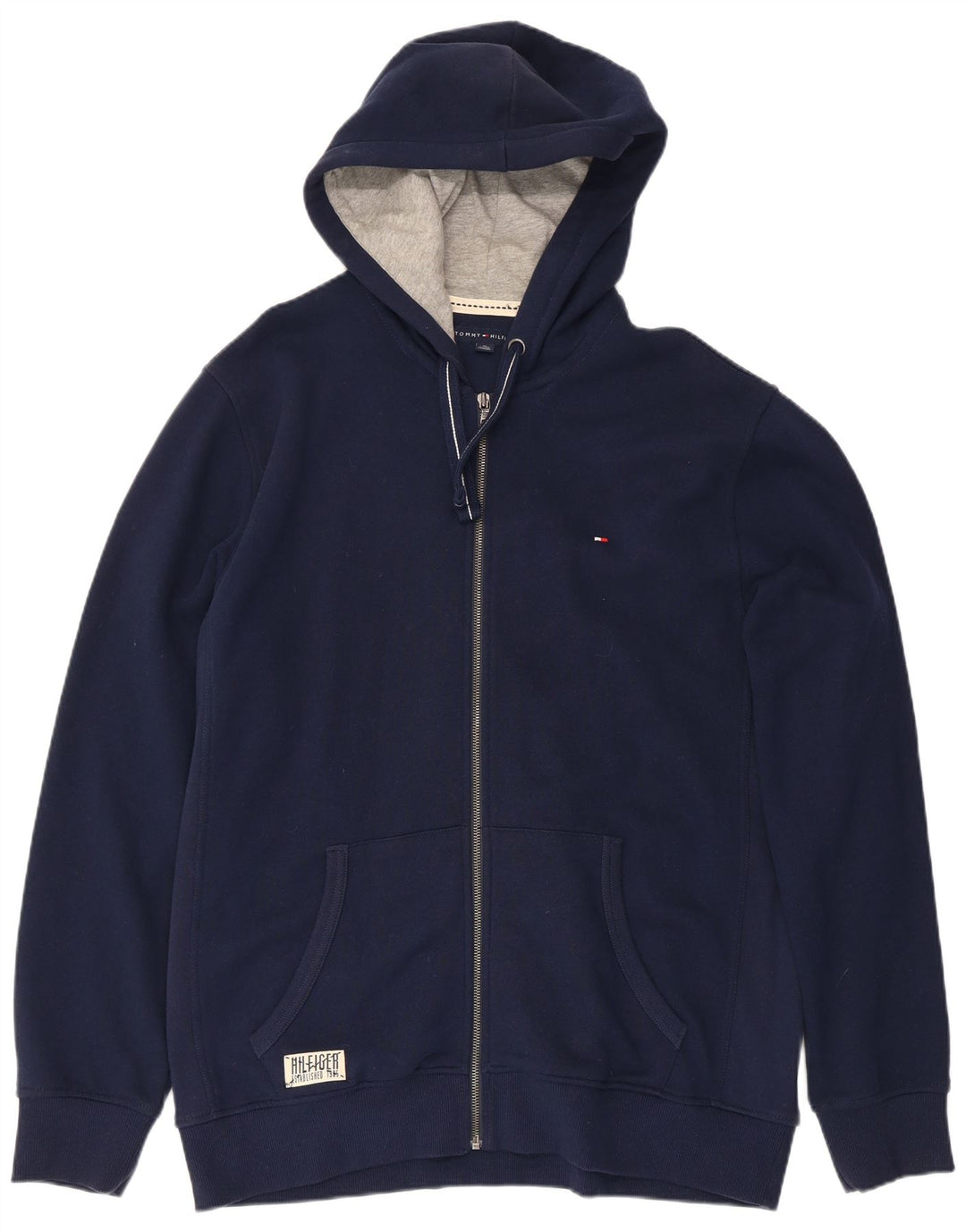TOMMY HILFIGER Suéter con capucha y cremallera para hombre XL Azul marino Algodón