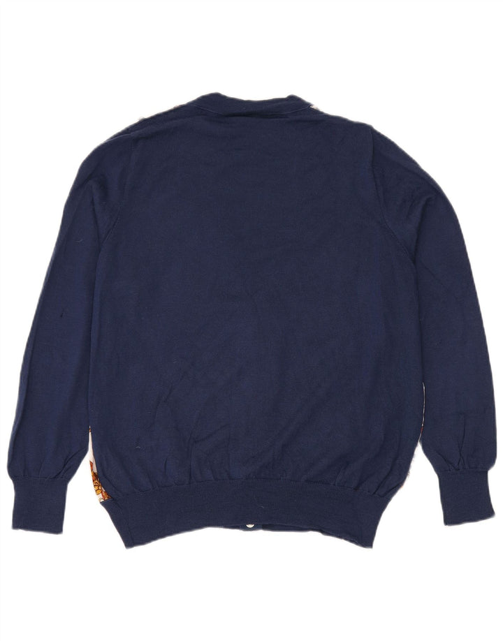Vintage mujeres patrón abstracto cardigan suéter Reino Unido 16 grande azul marino