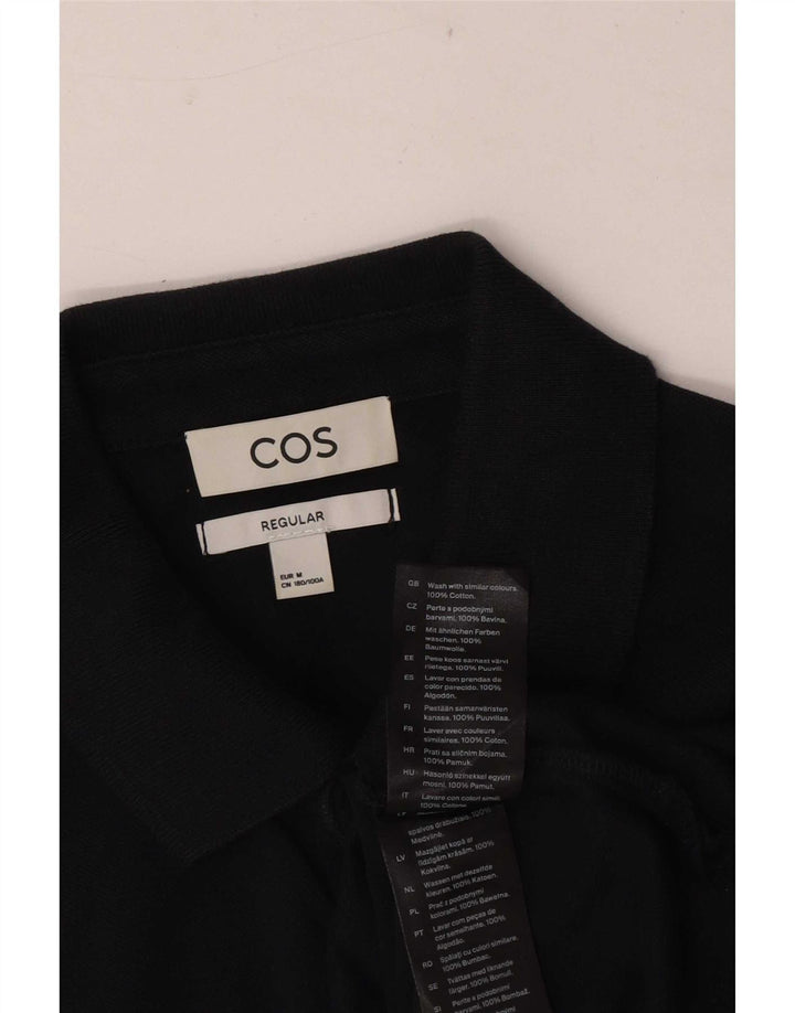 Cos Polo de manga corta para hombre, ajuste regular, algodón negro mediano