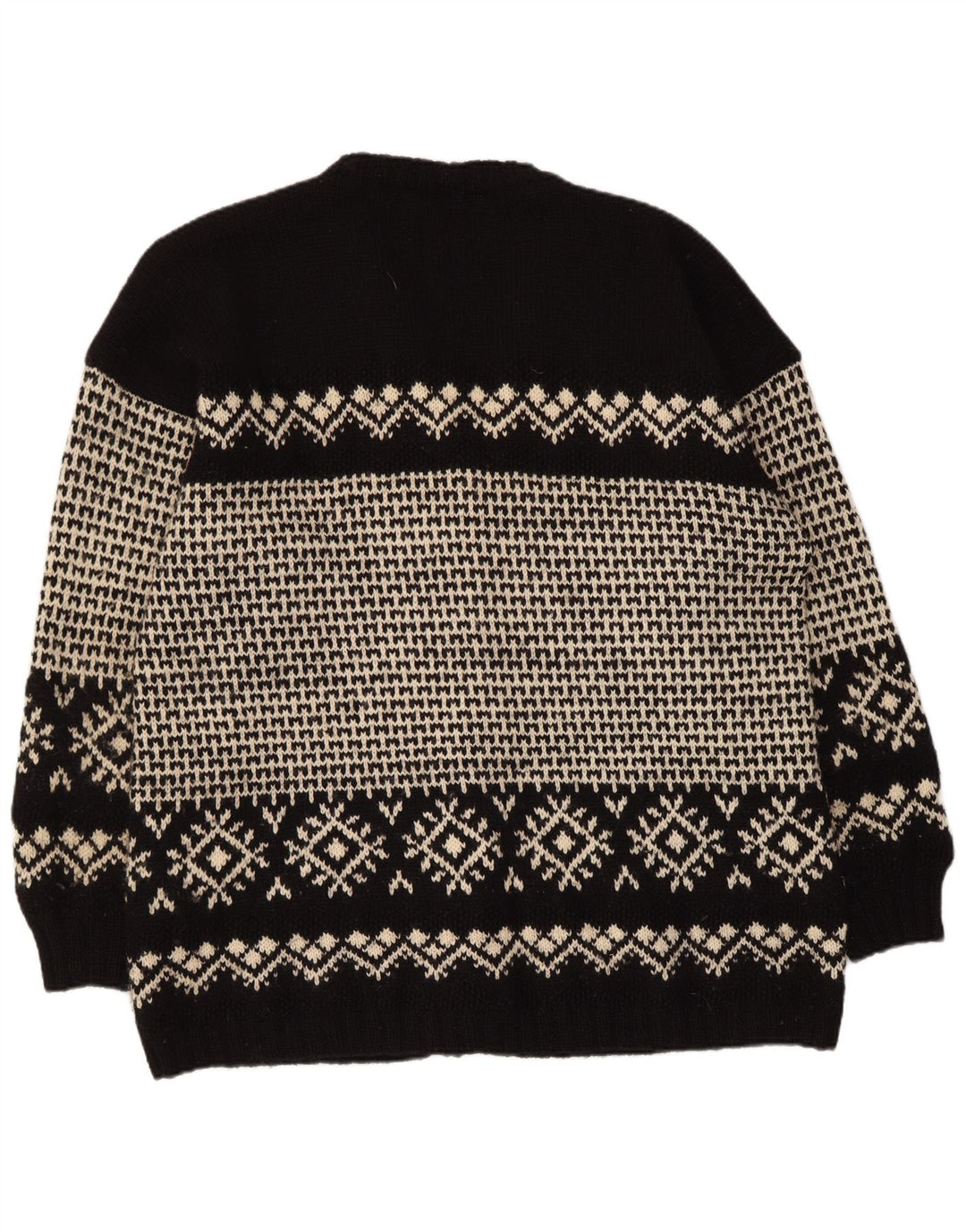 Vintage hombres Cardigan suéter XL negro Fair Isle