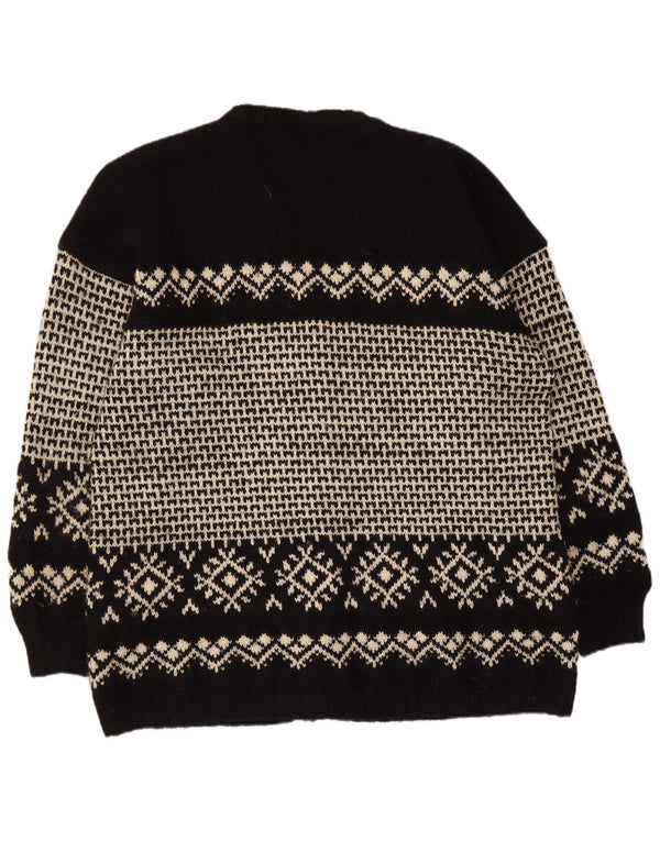 Vintage hombres Cardigan suéter XL negro Fair Isle