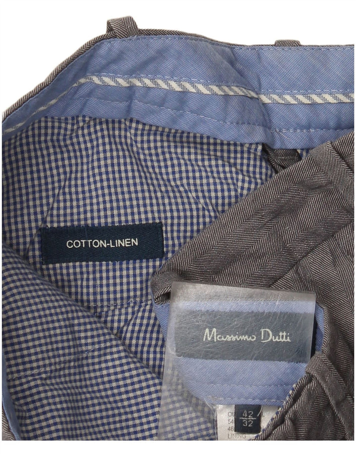 Massimo Dutti Pantalón de traje slim para hombre EU 42 Large W32 L32 Grey Herringbone
