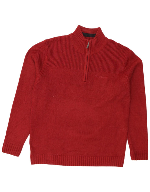 Pierre Cardin - Jersey para hombre con cuello y cremallera, talla XL, acrílico rojo