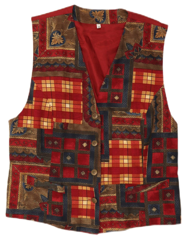 Chaleco vintage para mujer IT 46 Viscosa patchwork roja grande