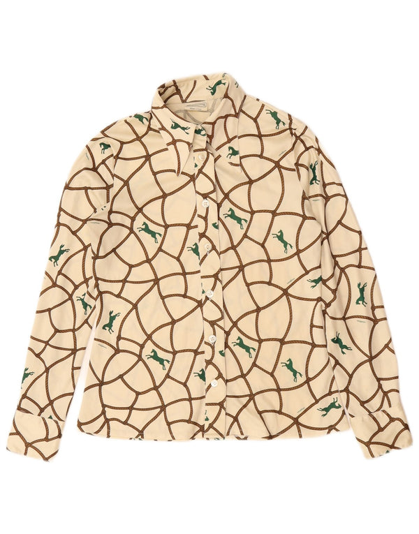 Vintage mujer camisa blusa Reino Unido 12 medio off blanco animal print