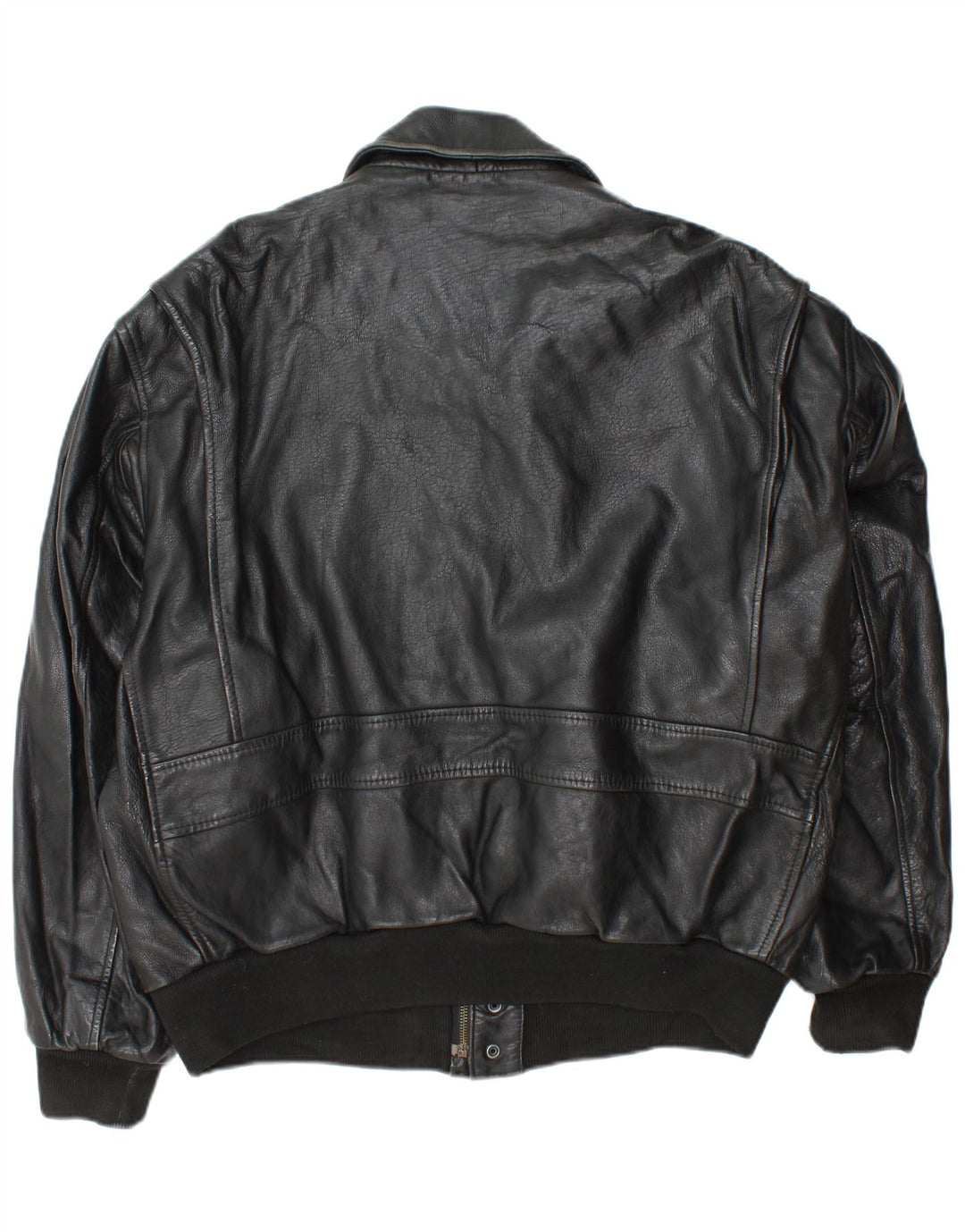 Vintage hombres chaqueta de cuero militar Reino Unido 42 XL cuero negro