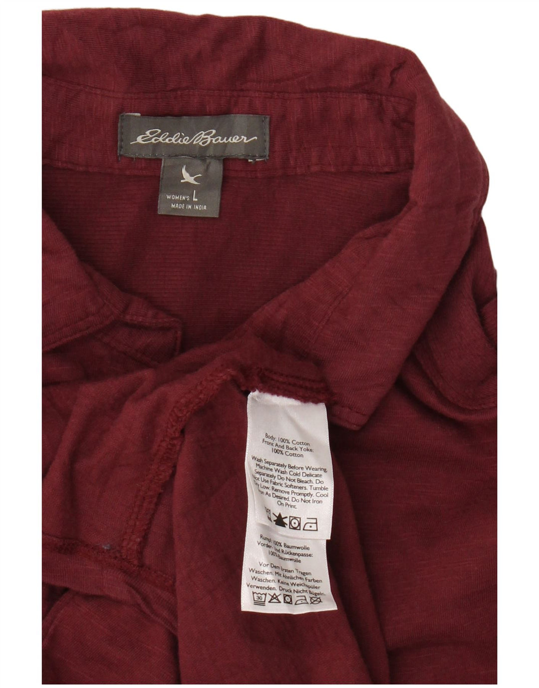 EDDIE BAUER Camisa de mujer UK 46 Grande Granate Algodón
