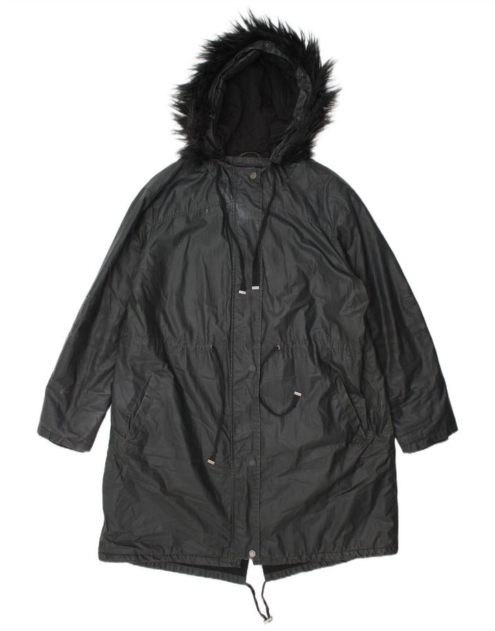 Marks & Spencer Chaqueta Parka Encerada con Capucha para Mujer Reino Unido 44 Grande Gris
