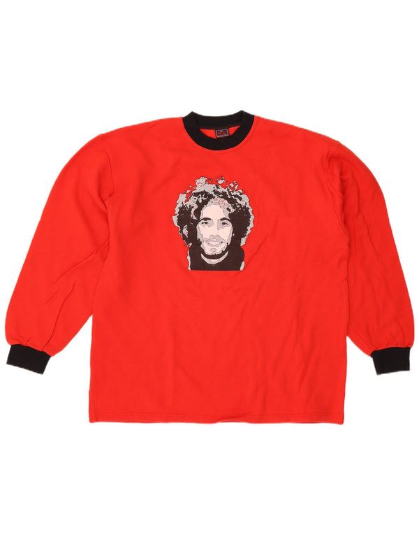 Vintage hombres sudadera gráfica jumper 2XL rojo colorblock algodón