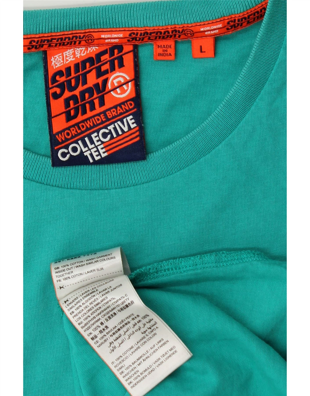 SUPERDRY Hombre Camiseta Top Grande Turquesa Algodón