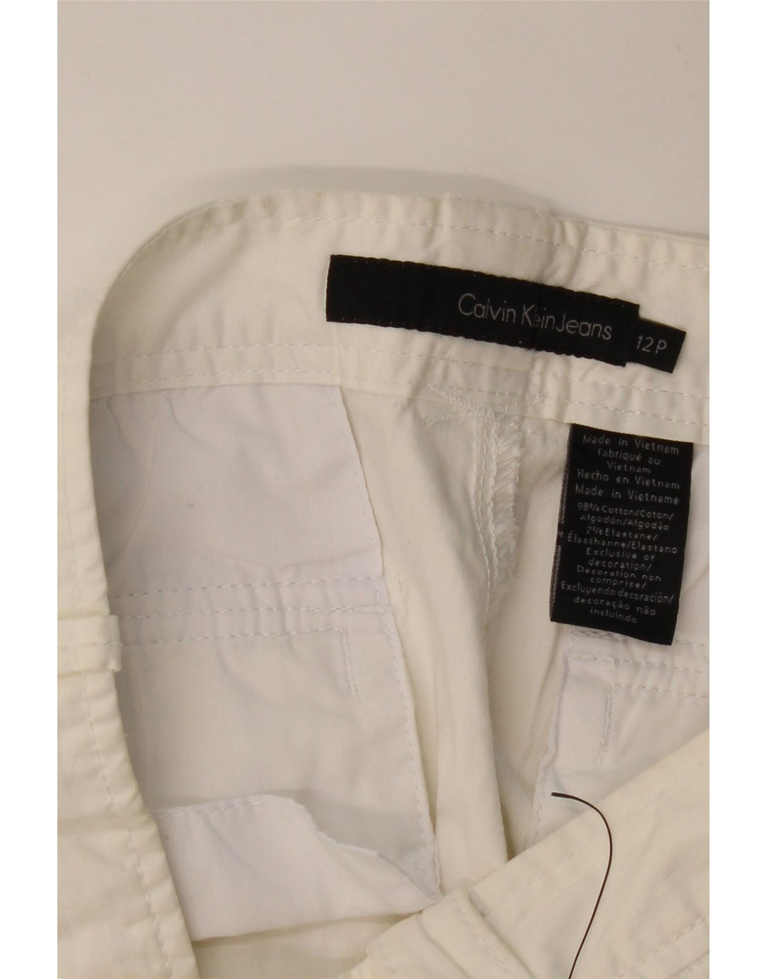 CALVIN KLEIN Pantalones capri ajustados para mujer US 12 Grande W34 L19 Blanco roto