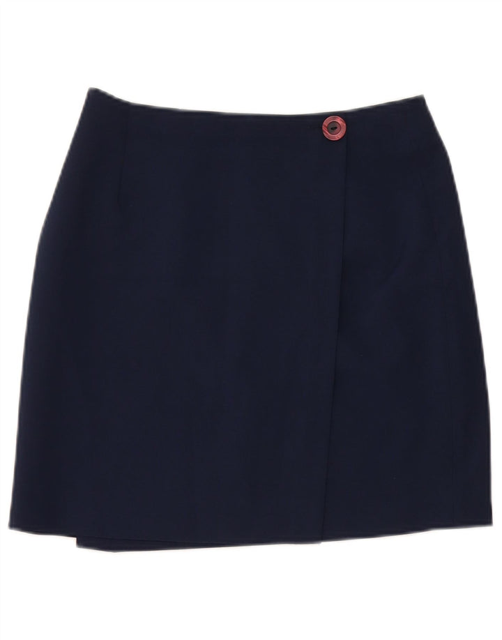 Vintage mujer mini falda cruzada W26 pequeño azul marino