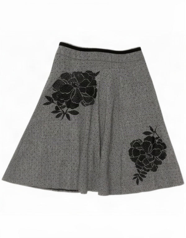Monsoon Falda acampanada para mujer UK 10 Small W28 Lana floral gris