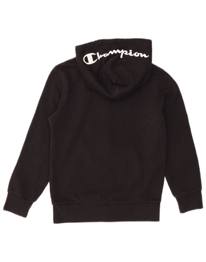 Champion Sudadera con capucha y cremallera gráfica para niños de 7 a 8 años, talla pequeña, color negro