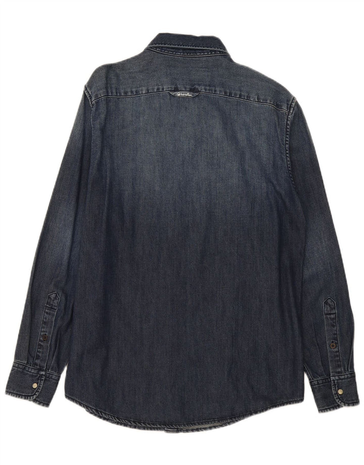 Benetton Camisa Vaquera Mediana Azul Marino Algodón