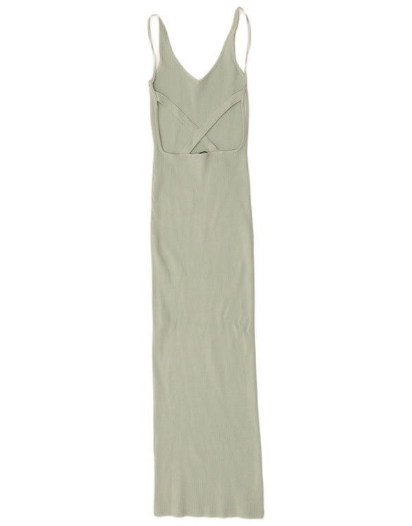 Zara Vestido Maxi Ajustado Para Mujer UK 8 Small Viscosa Verde