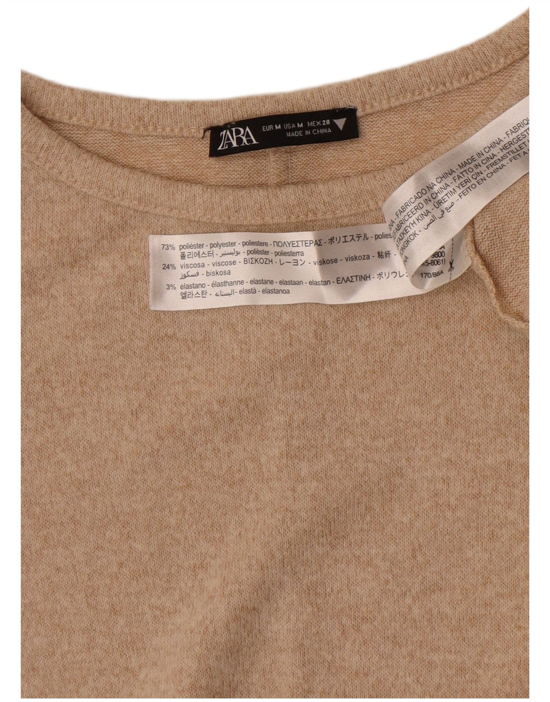 Zara Mujer Vestido Acampanado De Manga Larga UK 42 Poliéster Moteado Beige Medio