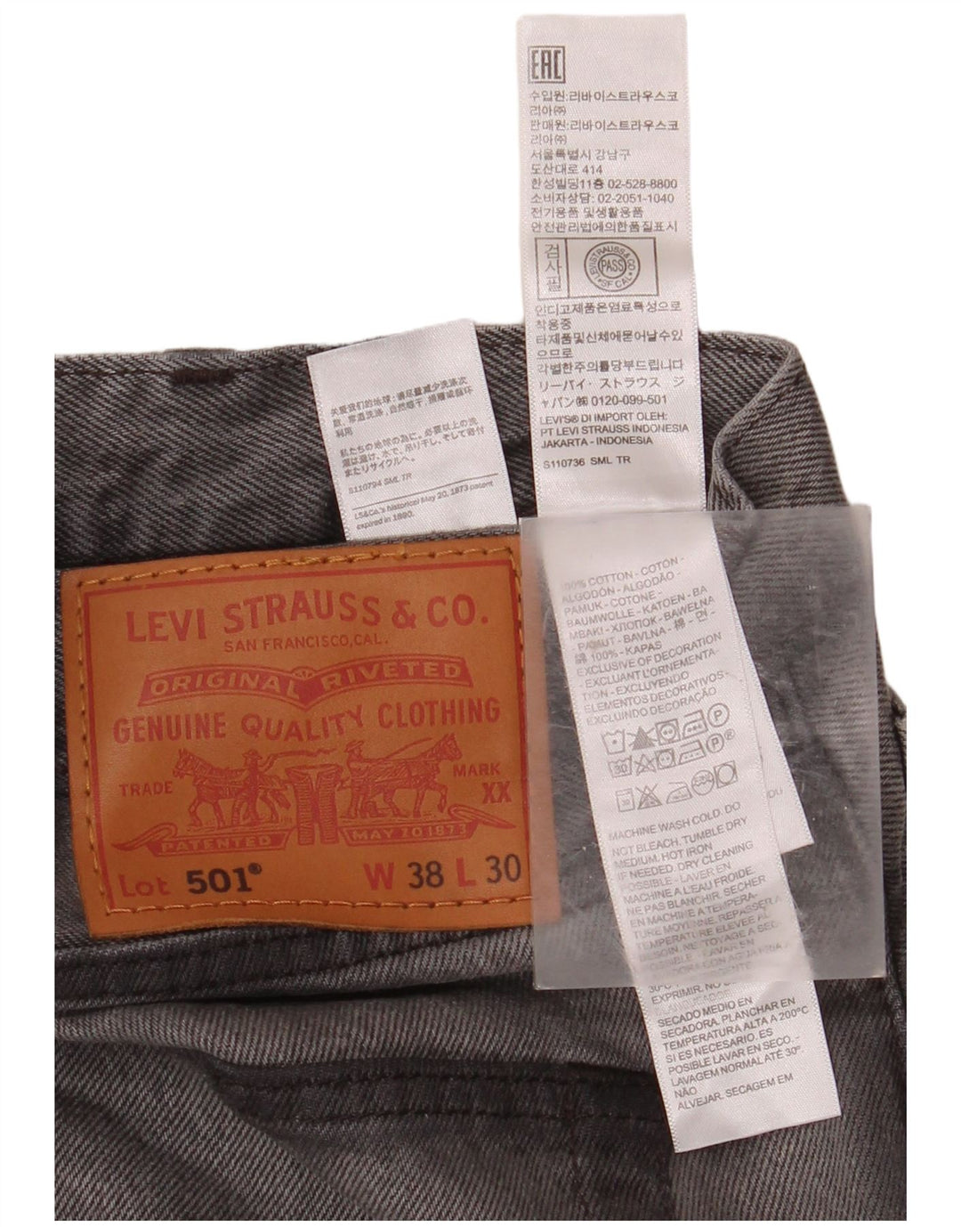 LEVI'S Jeans rectos 501 para hombre W38 L30 Algodón gris