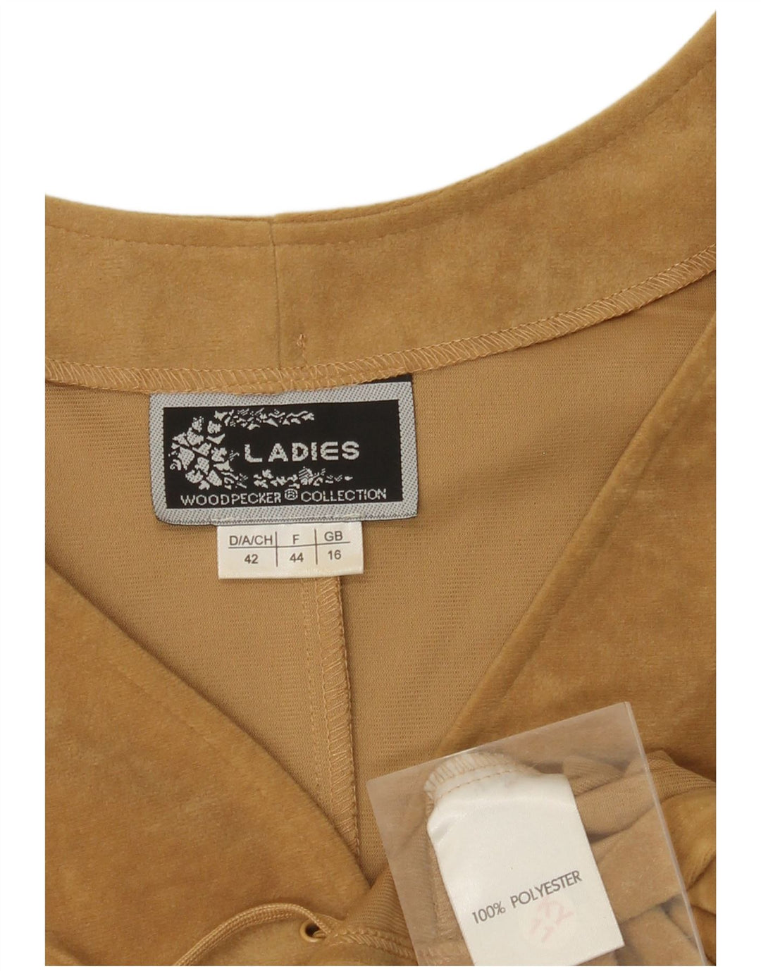 WOODPECKER Chaleco de terciopelo para mujer UK 46 Grande Poliéster beige