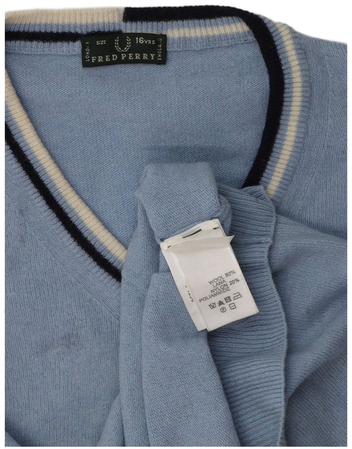 Fred Perry Jersey con Cuello en V para Niños 15-16 Años Lana Azul