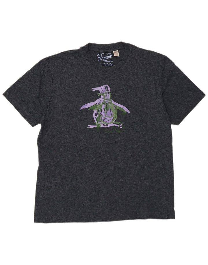 Penguin - Camiseta gráfica para hombre, talla grande, algodón gris