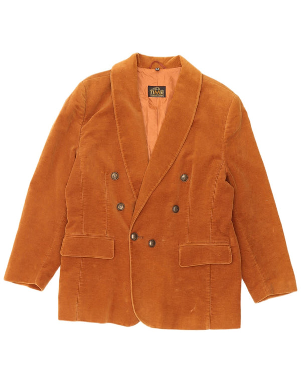 VINTAGE Chaqueta Blazer de doble pecho para mujer Reino Unido 16 Algodón marrón grande