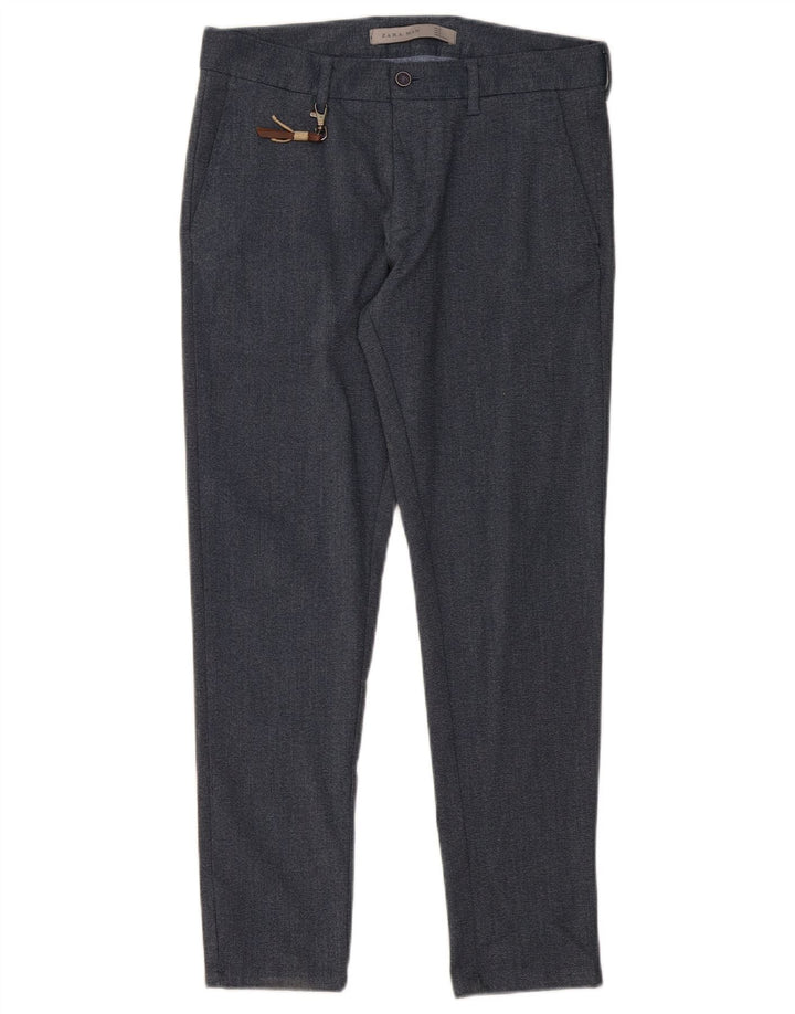 ZARA Pantalón de traje slim para hombre EU 38 Small W30 L28 Azul marino Poliéster