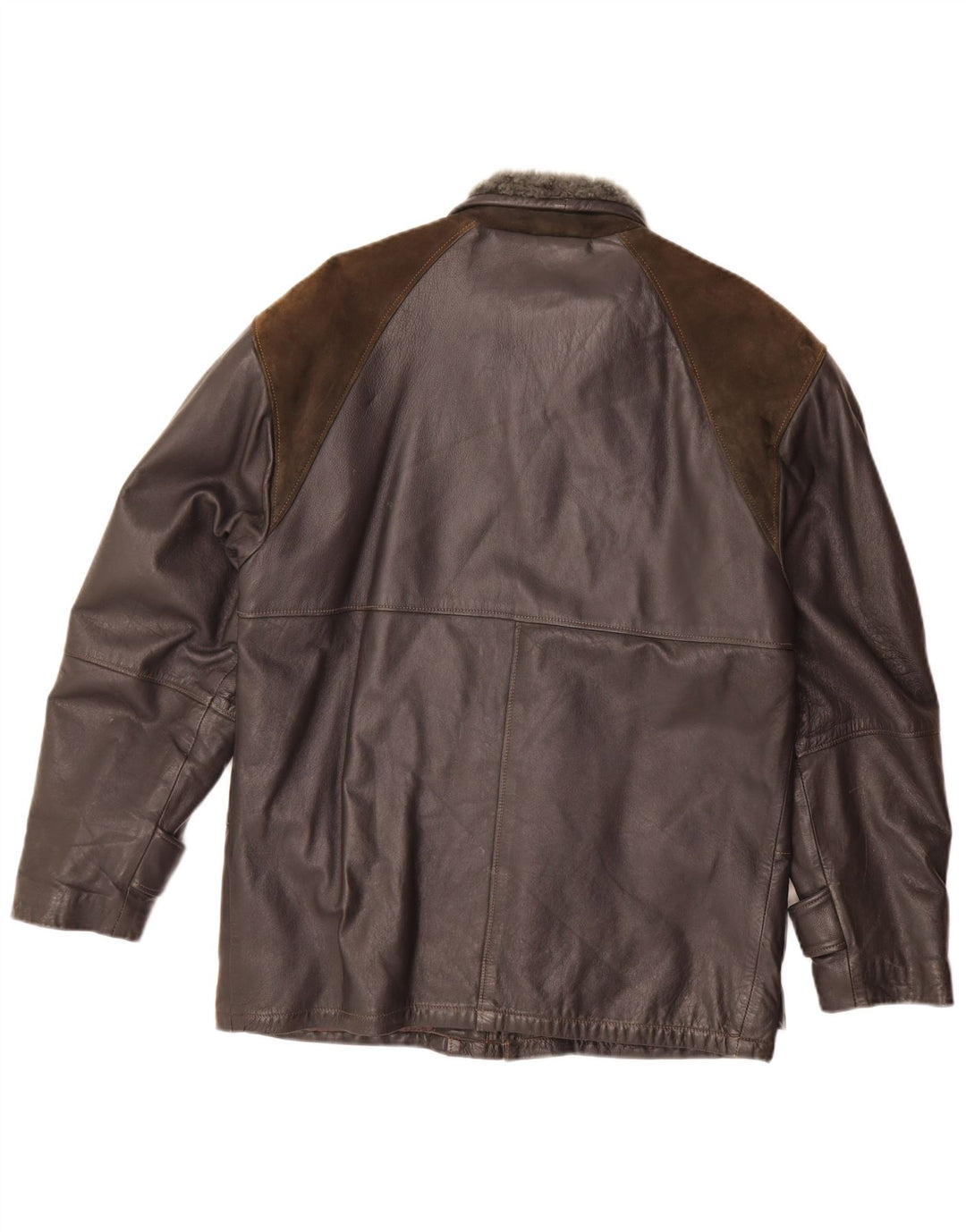 Chaqueta de cuero vintage para hombre IT 46 Pequeño bloque de color negro